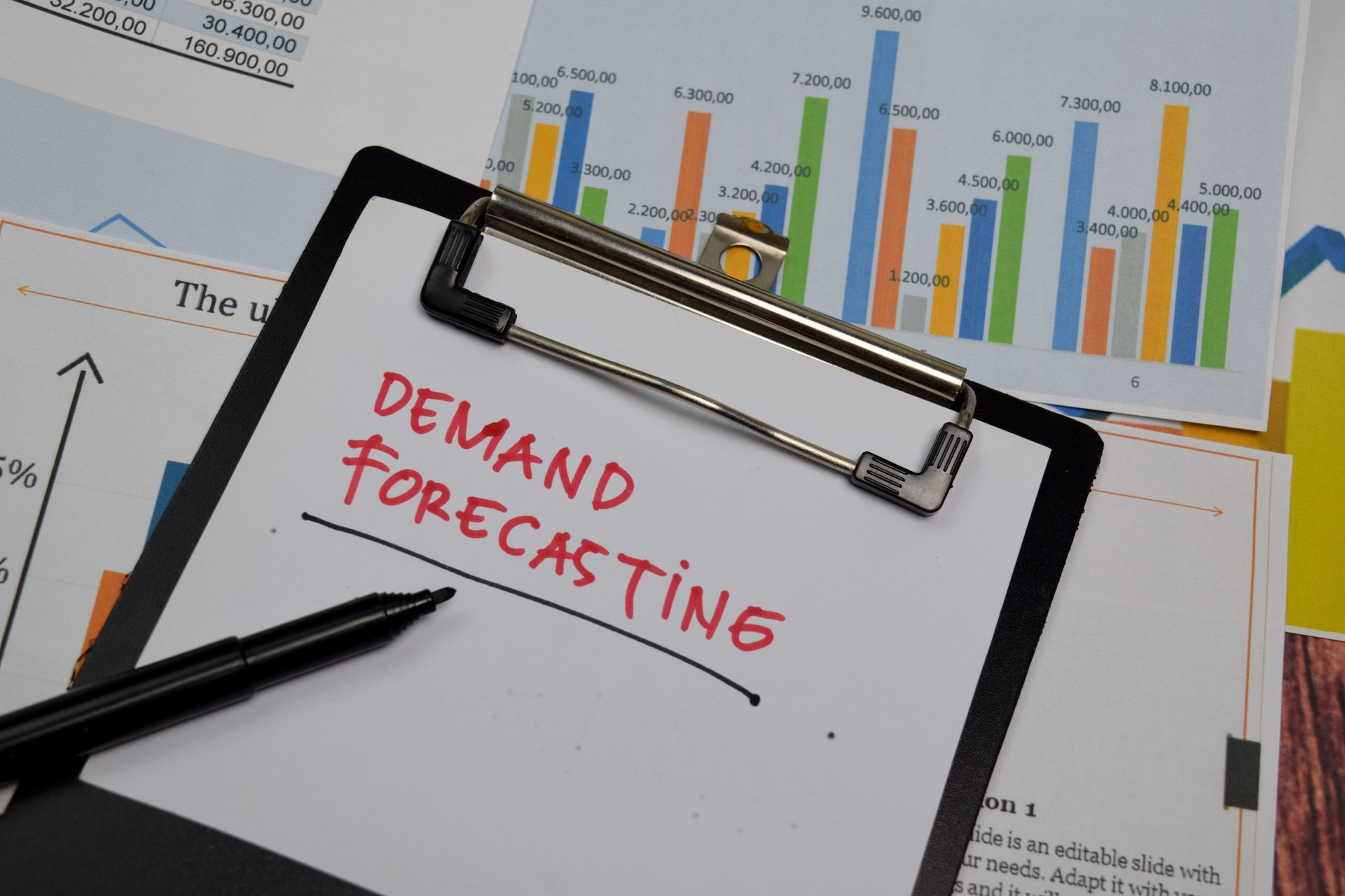 Demand Forecasting write on paperwork isolated on wooden table.